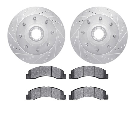 Dynamic Friction Company Front Brake Rotors Drilled and Slotted Silver with Ultimate Duty Performance Brake Pads - 7402-54049